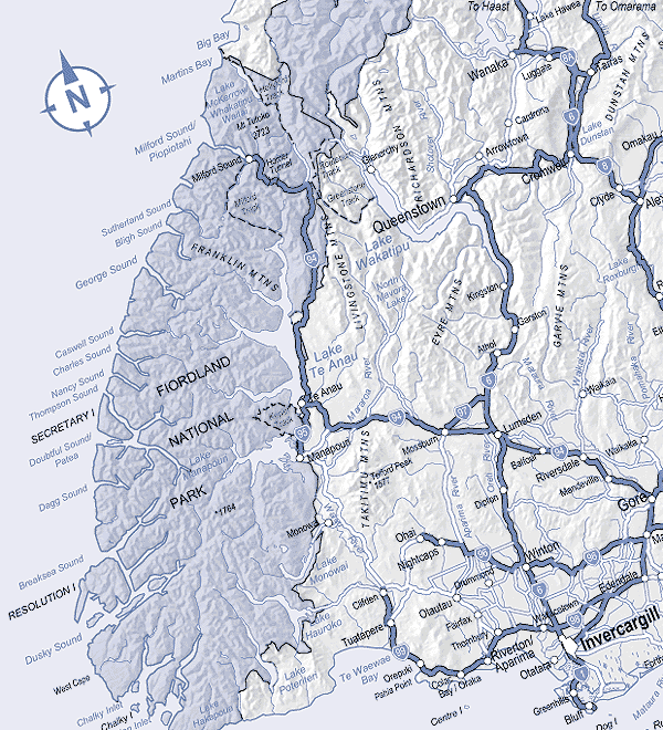 detailed map of new zealand south island. south island, new zealand,