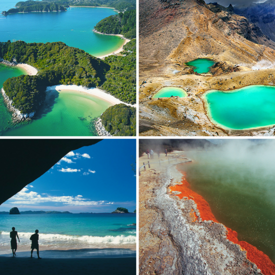 Ile du nord paysage plage, tongariro, wai-o-tapu reserve geothermale
