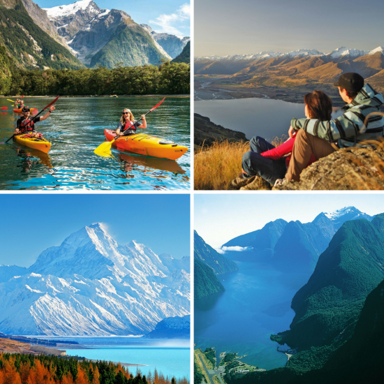 Ile du sud, paysage montagne, kayak dans les fiords, mount cook