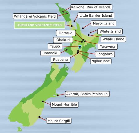 carte des volcan nouvelle zelande
