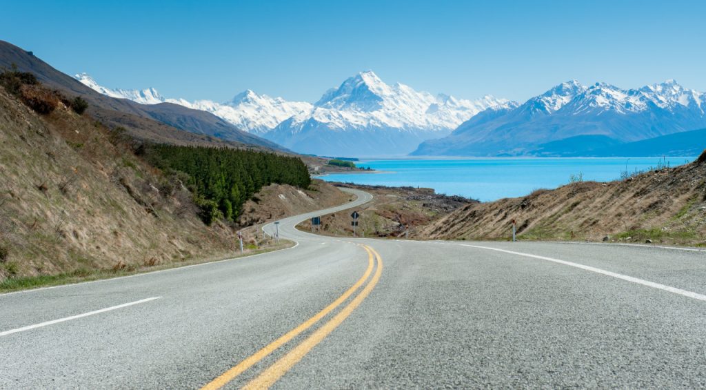 route de Nouvelle-Zélande, Twizel à Mount Cook, lac Pukaki, route panoramique 