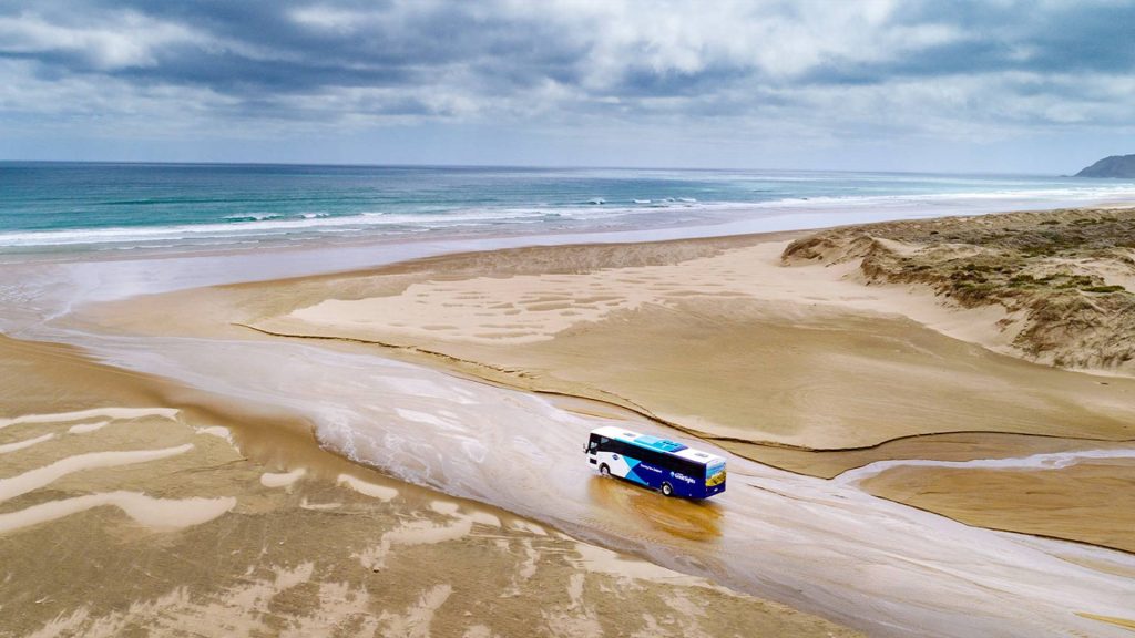 route de Nouvelle-Zelande, 90 miles beach, rouler sur la plage, 90 kilometres