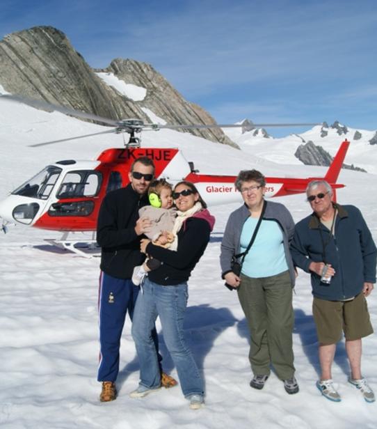 Karine et sa famille, sortie en hélico à Franz Josef