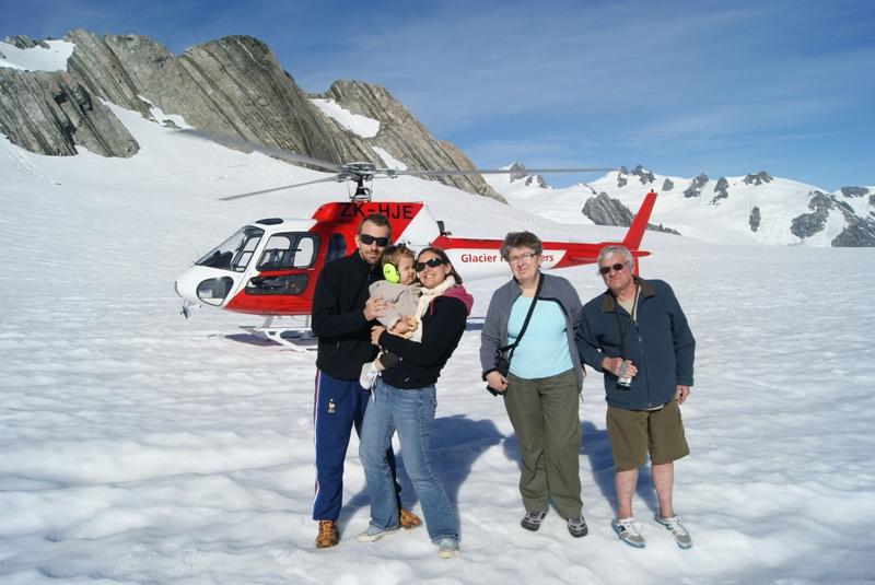 Karine et sa famille, sortie en hélico à Franz Josef